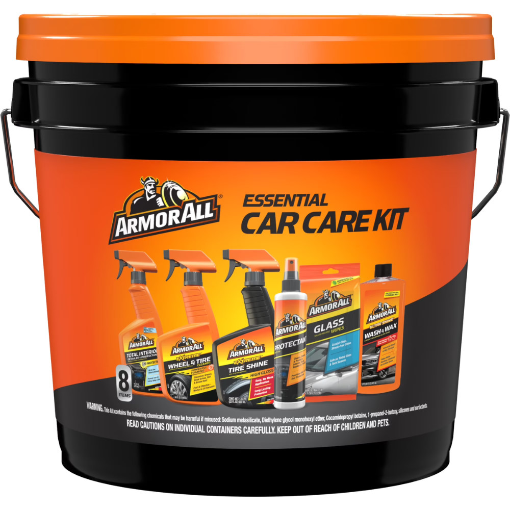 Armor All Car Care Cleaning Kit, Car Detailing 8-Piece Bucket, Wash, Polish, Wax
