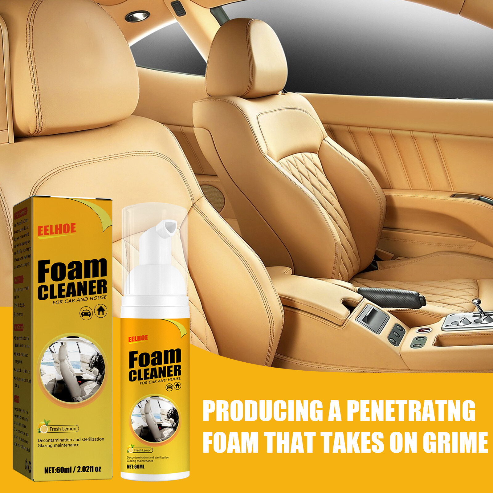 Auto Foam Cleaner For Interior Surfaces Removes Stains Decontamination Cleaner