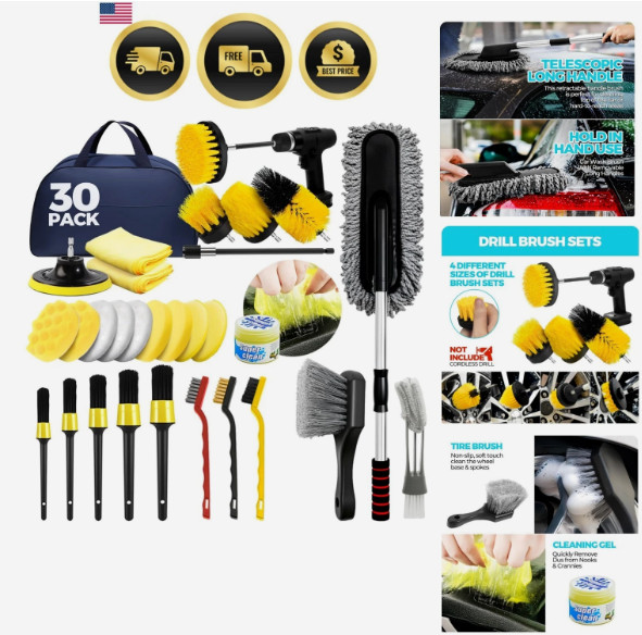 Car Detailing Kit Car Cleaning Tools Set Exterior Interior Wheels 30pcs
