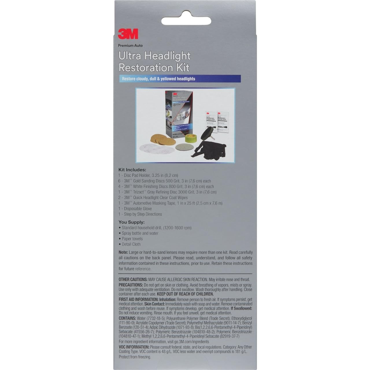 3M Ultra Headlight Restoration Kit, Contains Masking Drill Required, Gray
