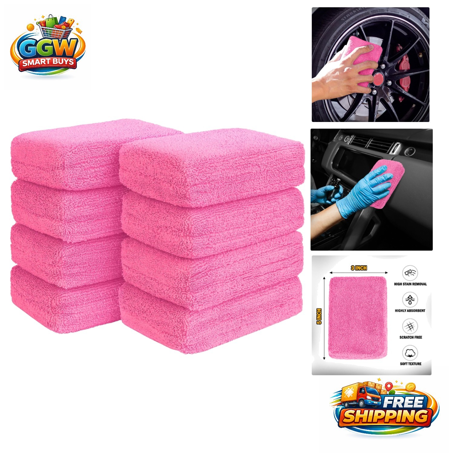 8-Pack Machine Washable Microfiber Pads for Effective Scratch-Free Car Cleaning