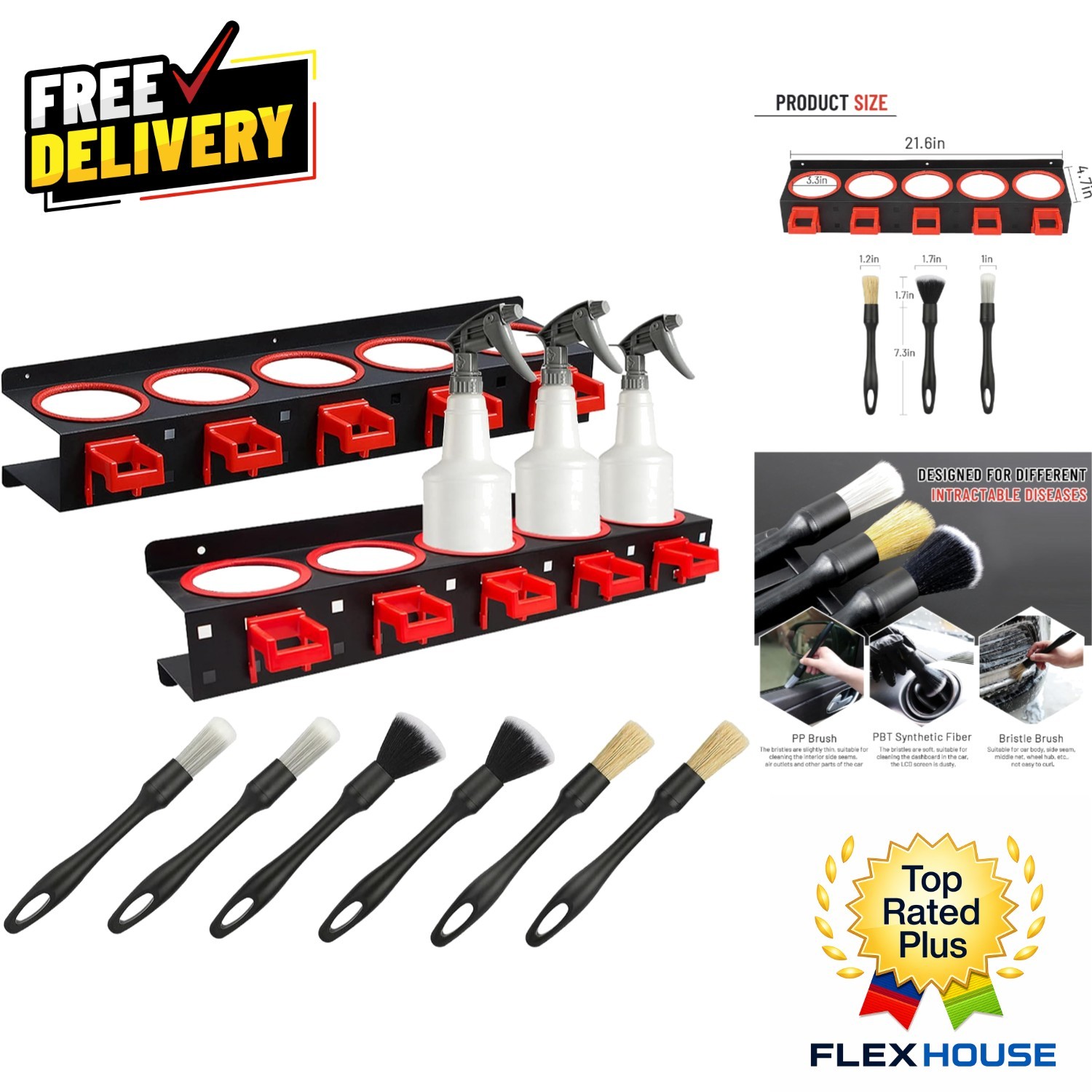 Black and Red Alloy Steel Spray Bottle Rack – Space-Saving Garage Organizer