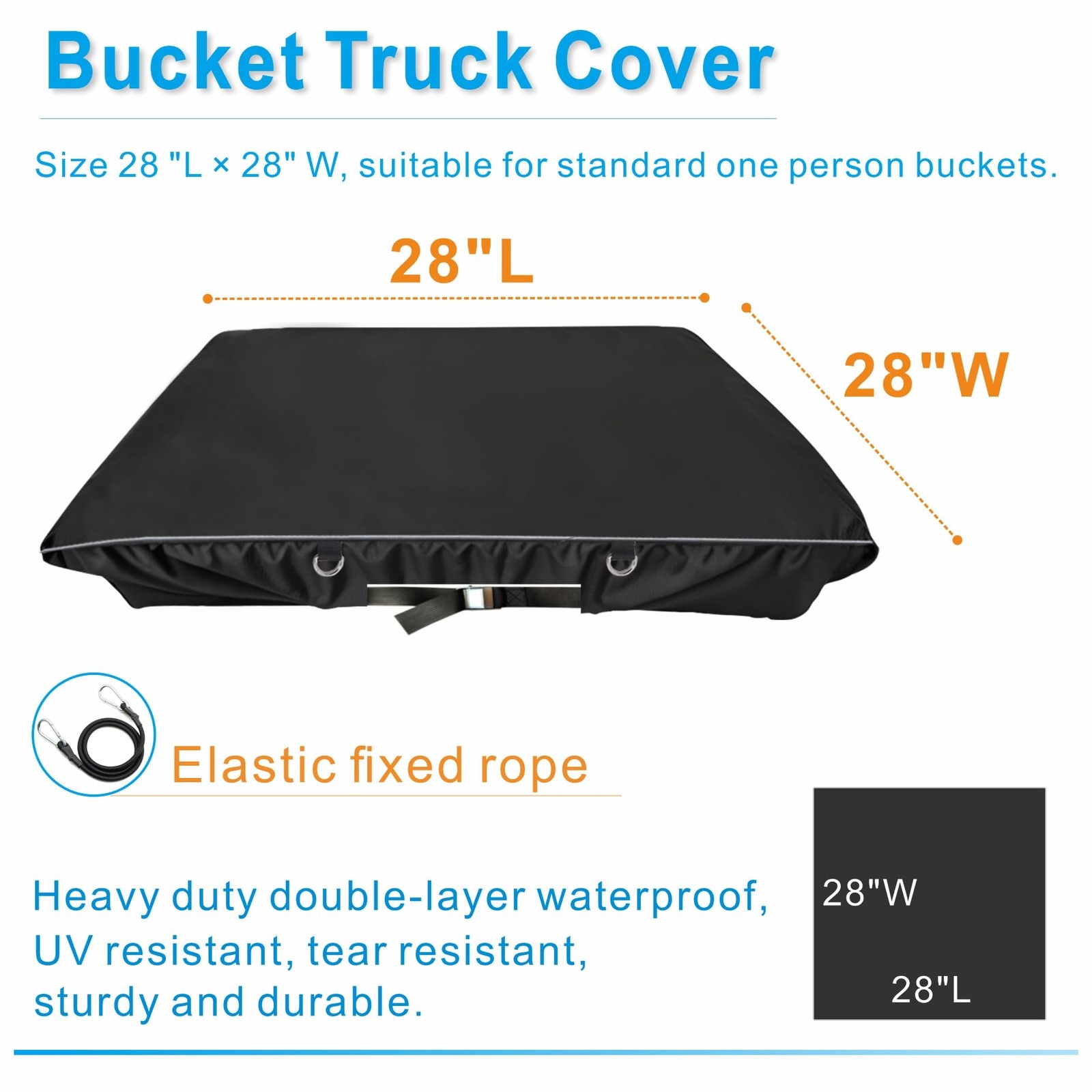 VIYOYOUNG Bucket Truck Cover – Double-Layer Waterproof 28 “L × 28” W, Black