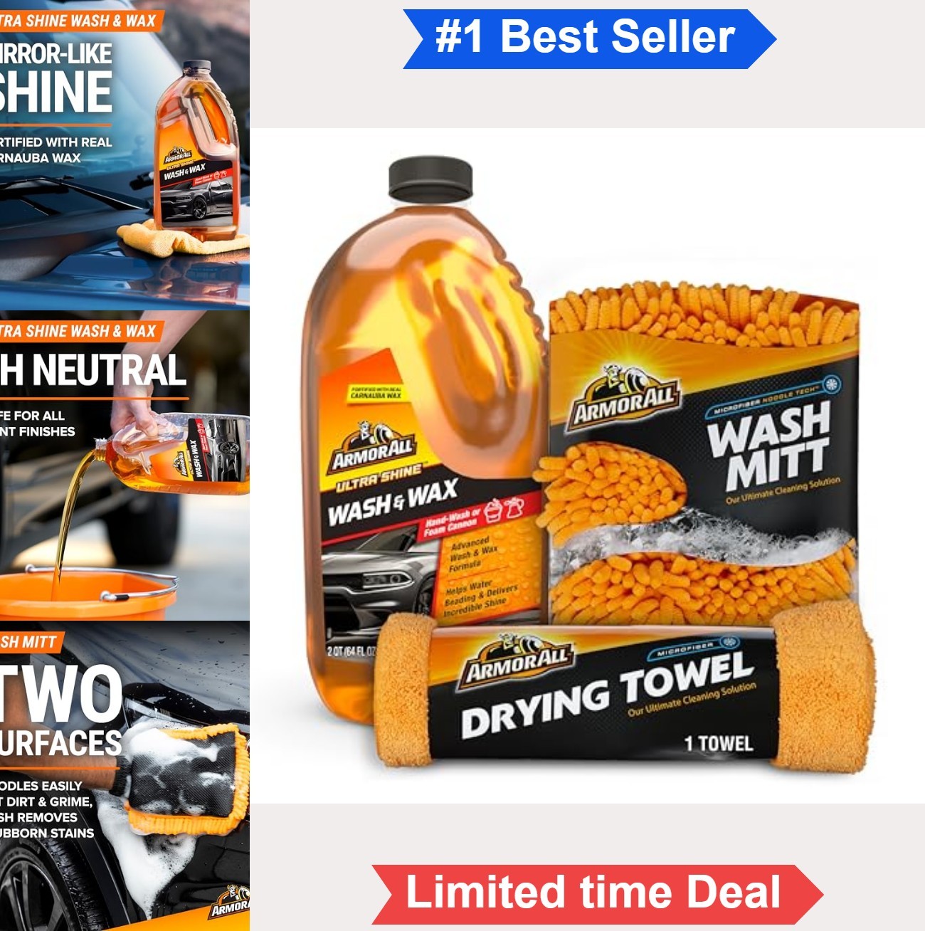 Car Wash Cleaning Kit 64 Fl Oz Wash and Wax Soap Microfiber Mitt Drying Towel