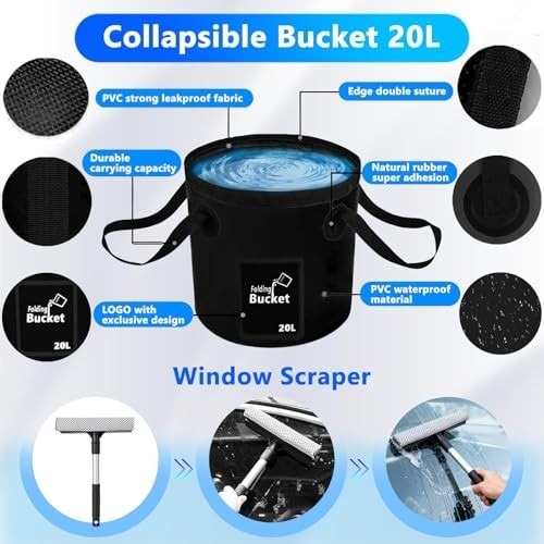 Car Wash Detailing Kit with Foam Gun, Long Handle Brush, Folding Bucket – Car Cl