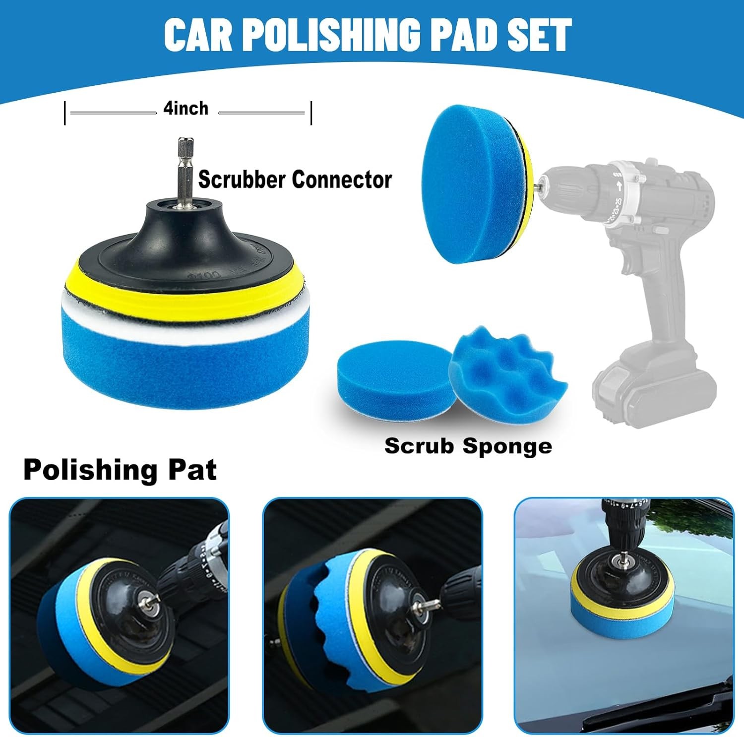 36PCS Car Detailing Kit with Drill Brushes, Polishing Pads & Wash Tools