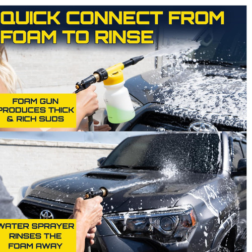 Foam King™ Gun Car Wash + Microfiber Mitt Detailing Towel – Connects to Garden H