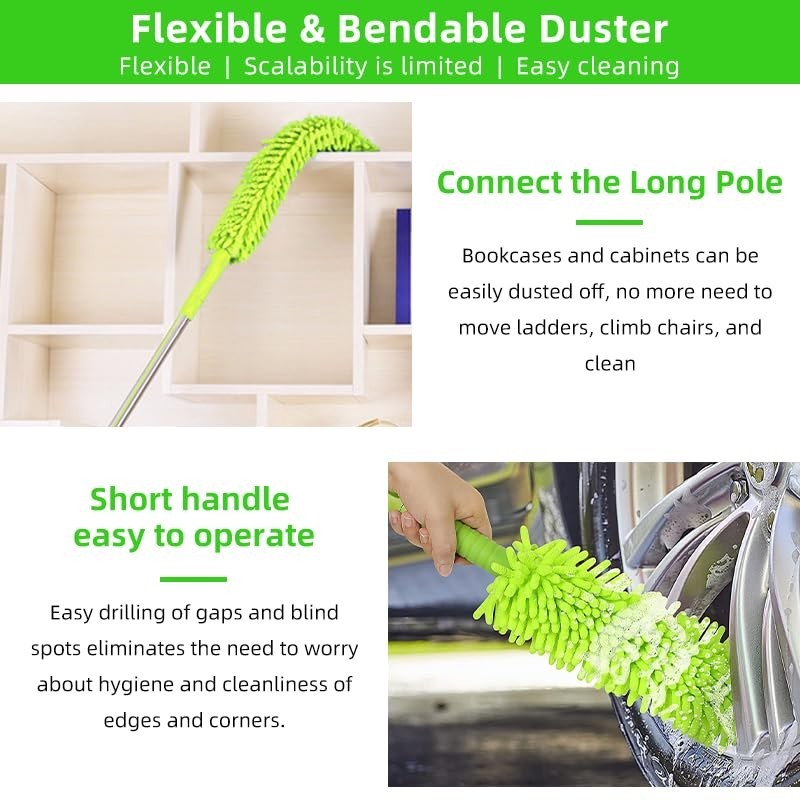 62″ Long Handle Car Wash Brush Kit – Microfiber Mop, Wheel Brush, Squeegee, Towe