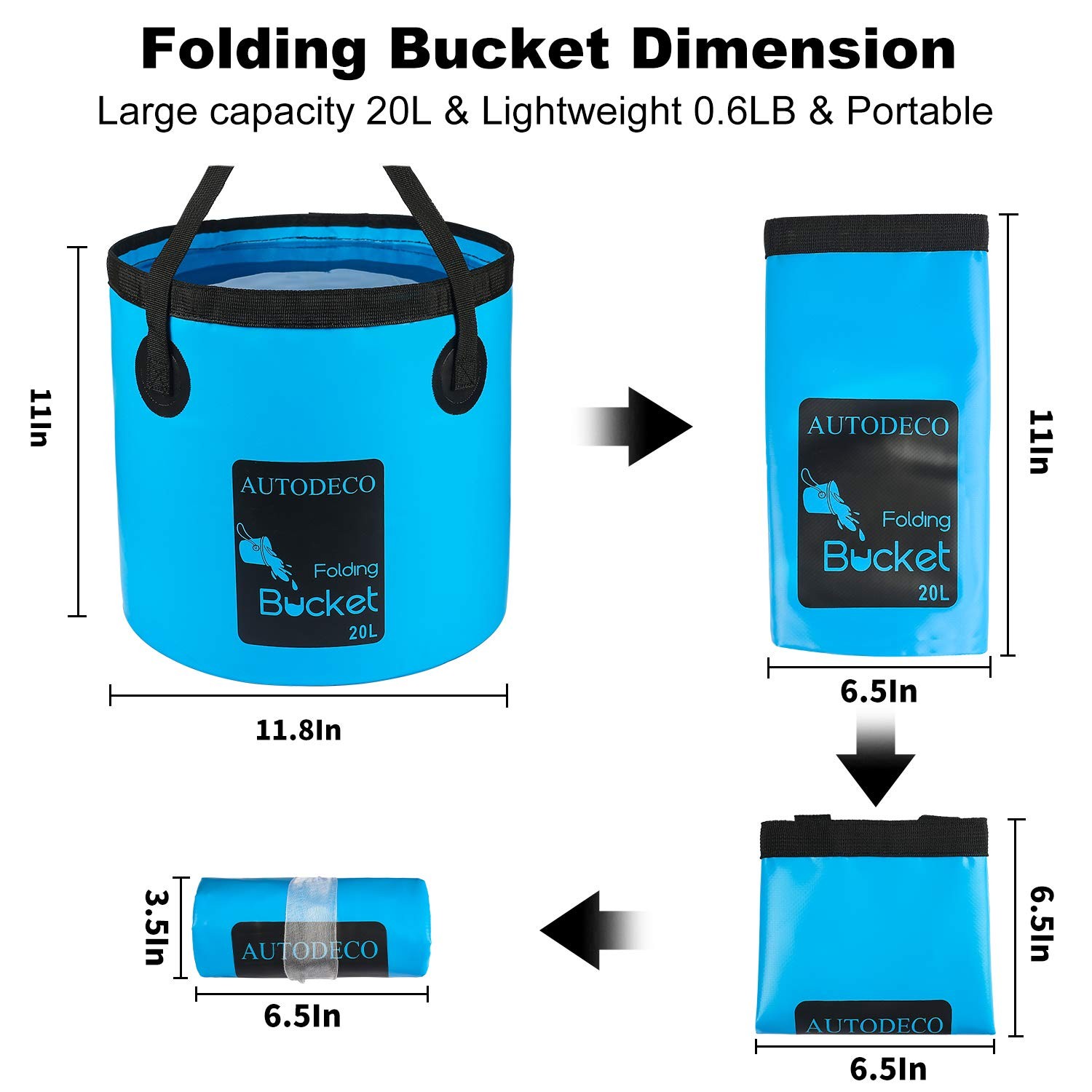 AUTODECO 2 Pack Collapsible Bucket 5 Gallon Container Folding 20L-2Pcs, Blue