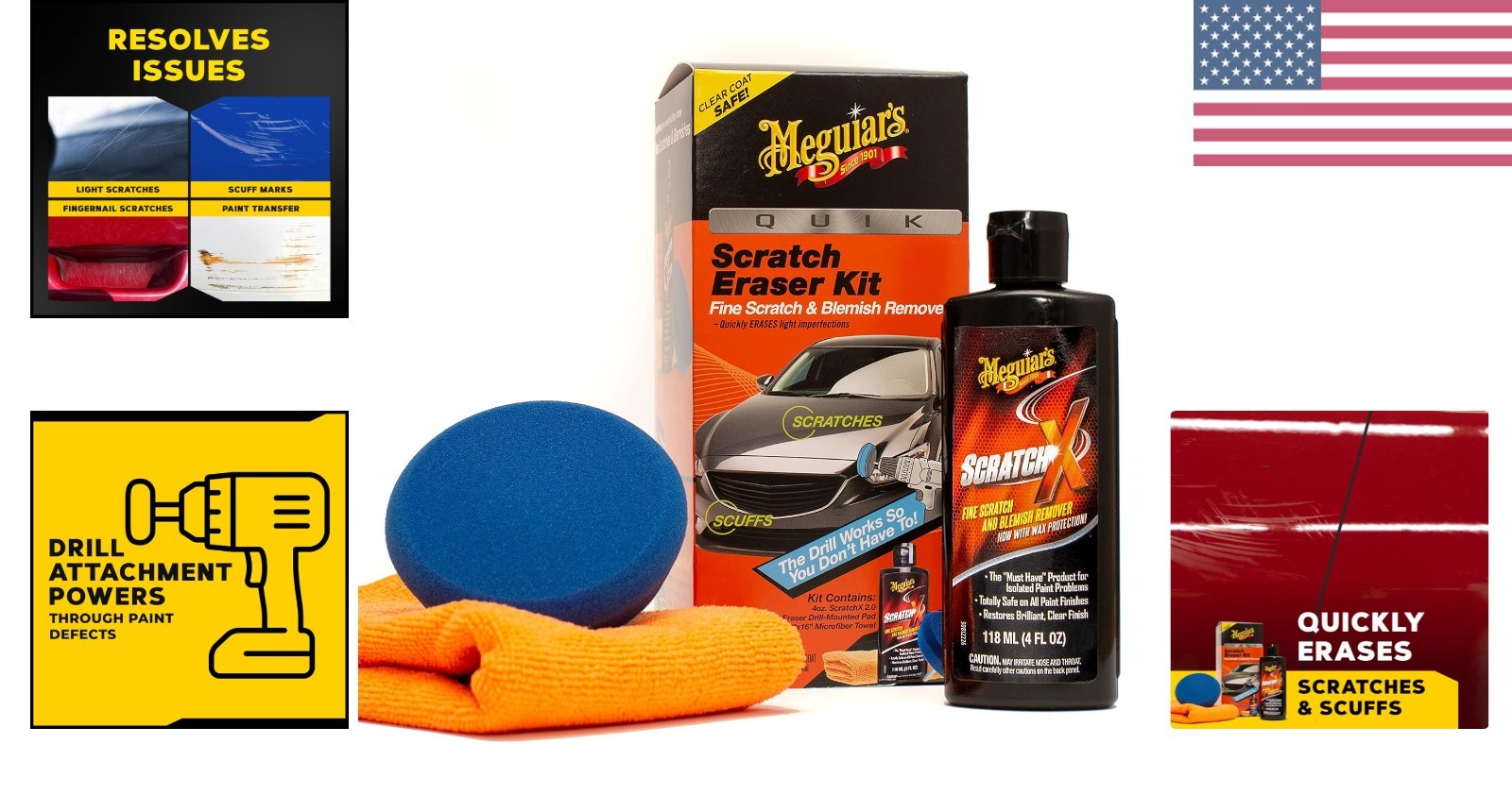 Quik Eraser Kit: Car Scratch Remover | Clear Coat Safe, 4 Count, 3.49×3.49×7.62