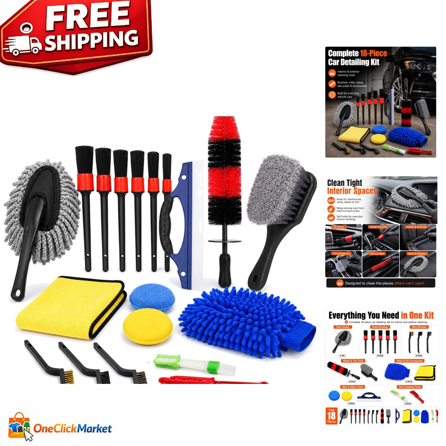 18-Piece Complete Car Detailing Kit for Interior & Exterior Cleaning Excellence