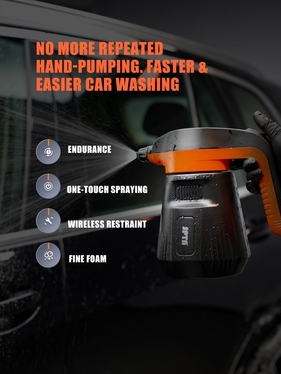 Electric Foam Sprayer 2.25L, Cordless Car Wash, 6‑Speed, w/ Shampoo