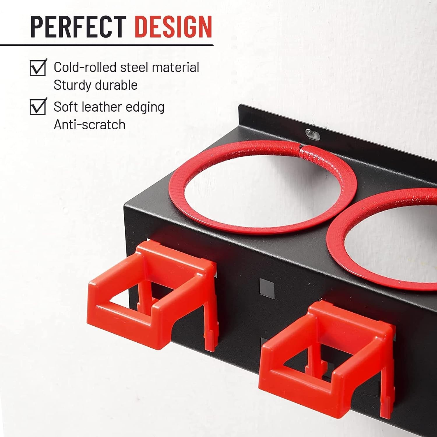 Black and Red Alloy Steel Spray Bottle Rack – Space-Saving Garage Organizer
