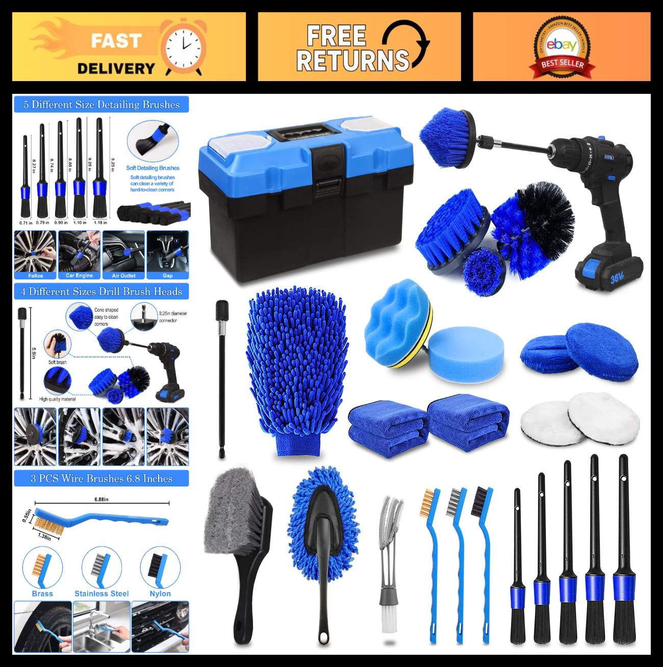 27Pcs Car Detailing Kit – Cleaning Brushes, Drill Brush Set, Car Wash Supplies