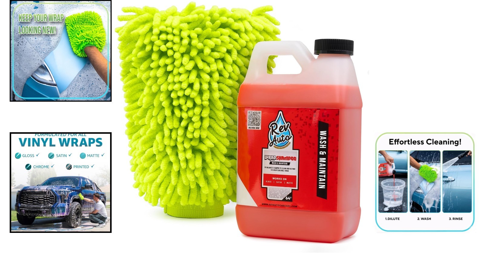 Vinyl Wrap Car Wash Soap Kit – 64oz Eco-Friendly Cleaner with Microfiber Mitt