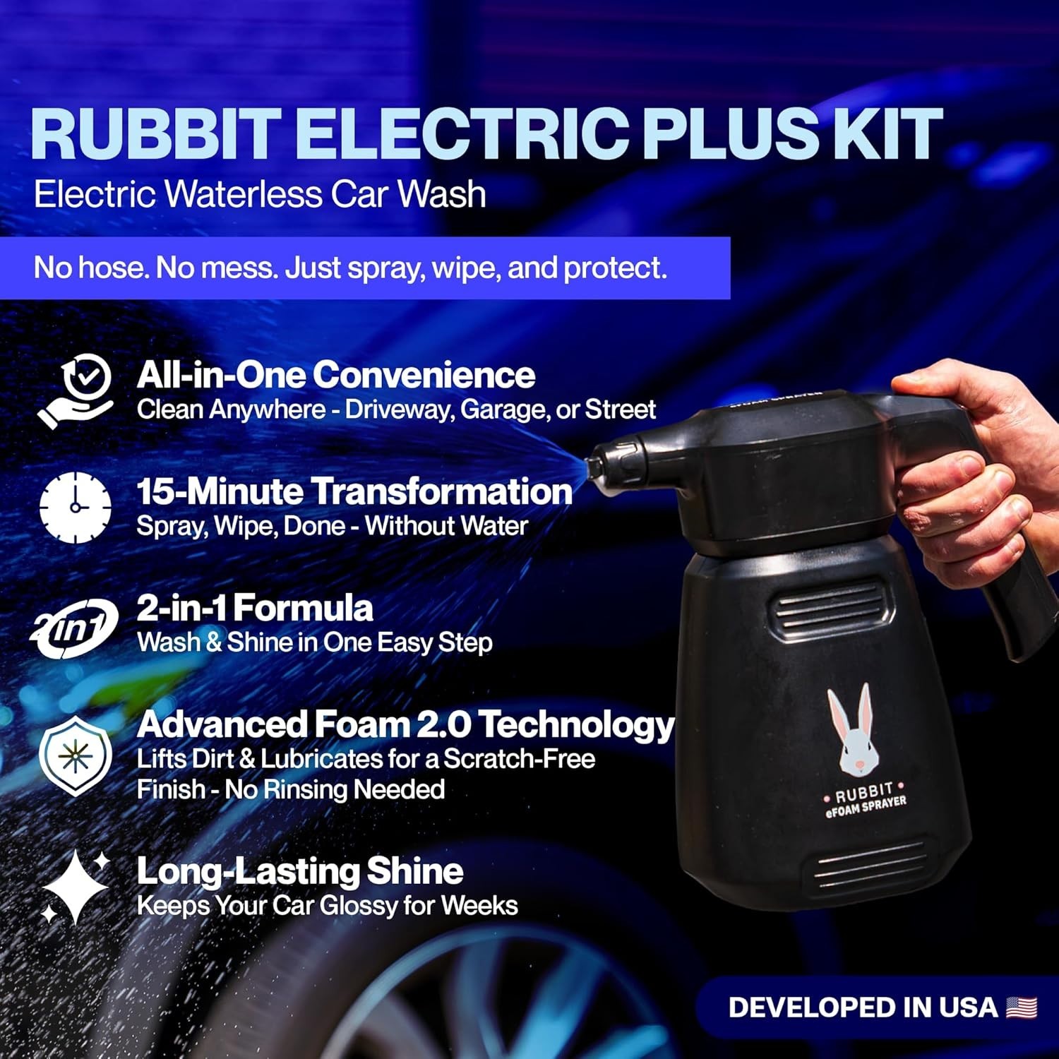Electric Plus Kit, Waterless Car Wash Kit, Rechargeable Electric Sprayer, Foa…