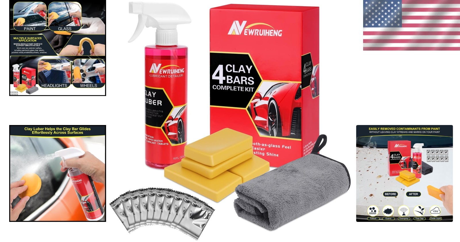 Car Clay Bars & Lubricant Kit: 4 Bars and 10 Tablets for Glossy Finish