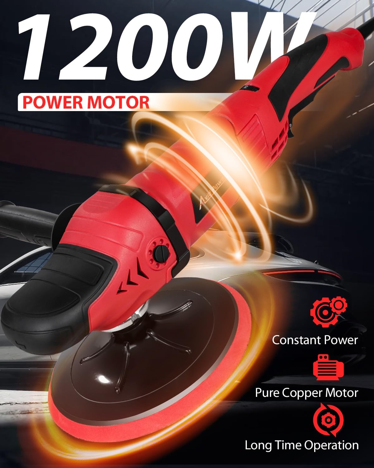 Car Buffer Polisher 6 Variable Speed 1000-3500 RPM 1200W AVID POWER