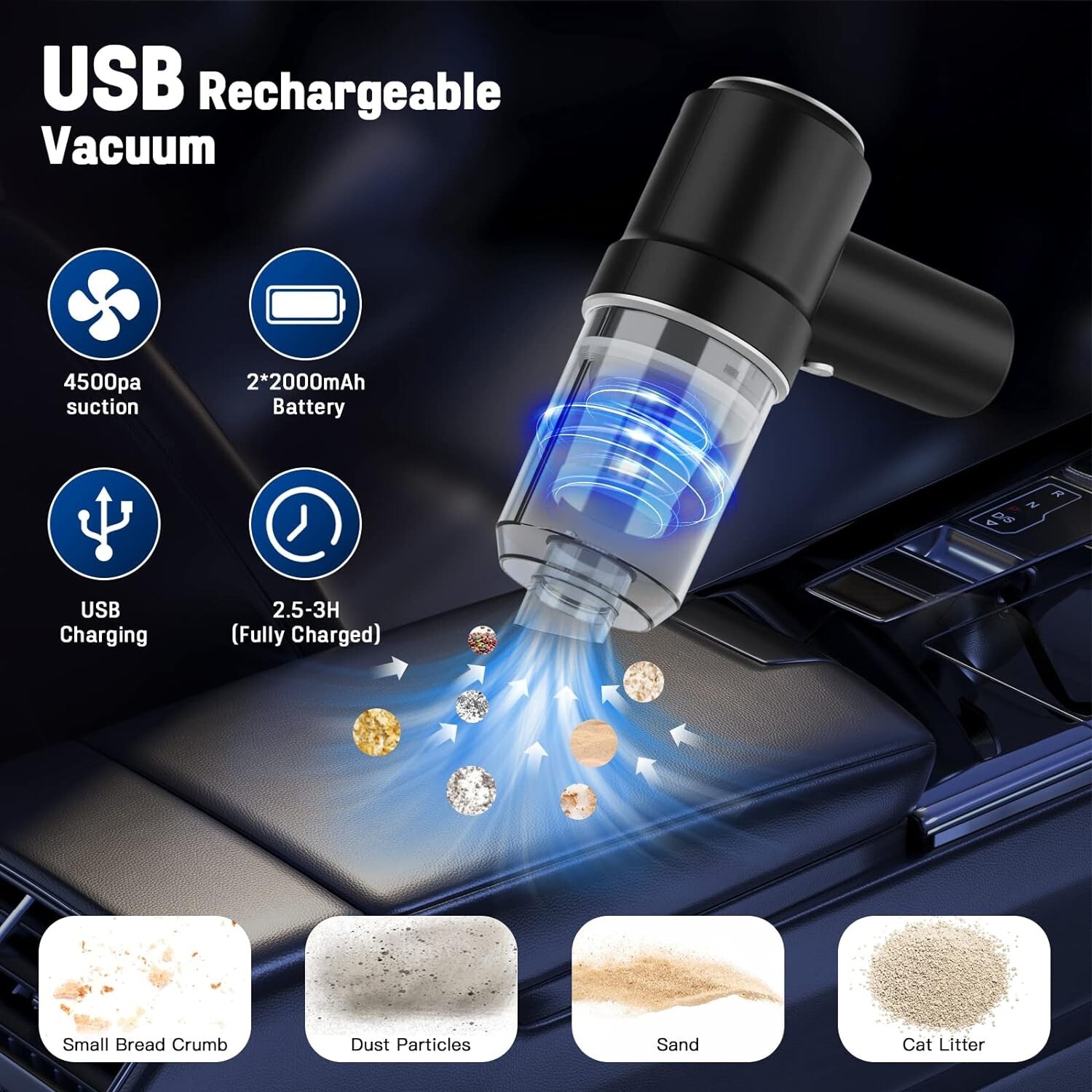 Cordless Handheld Vacuum Cleaner, High Power Rechargeable Mini Portable Vacuum