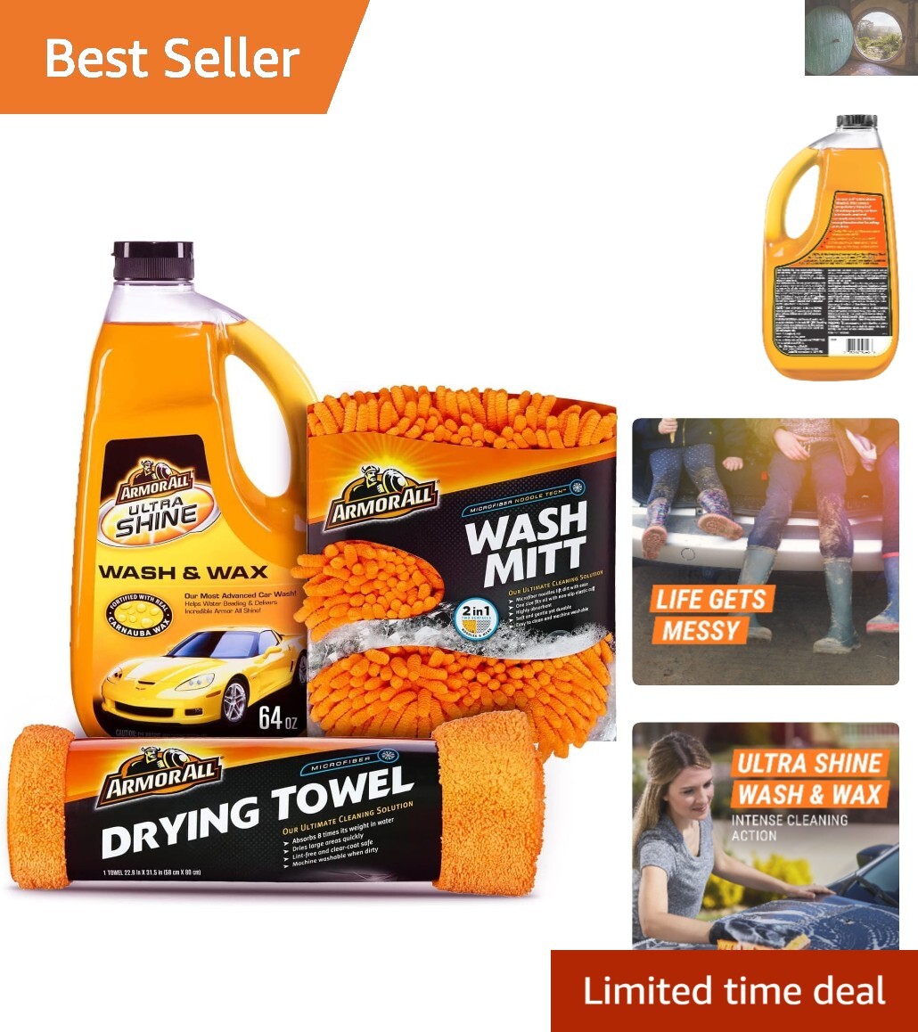 Ultimate Car Wash and Wax Kit – Includes Wash Soap and Microfiber Mitt & Towel
