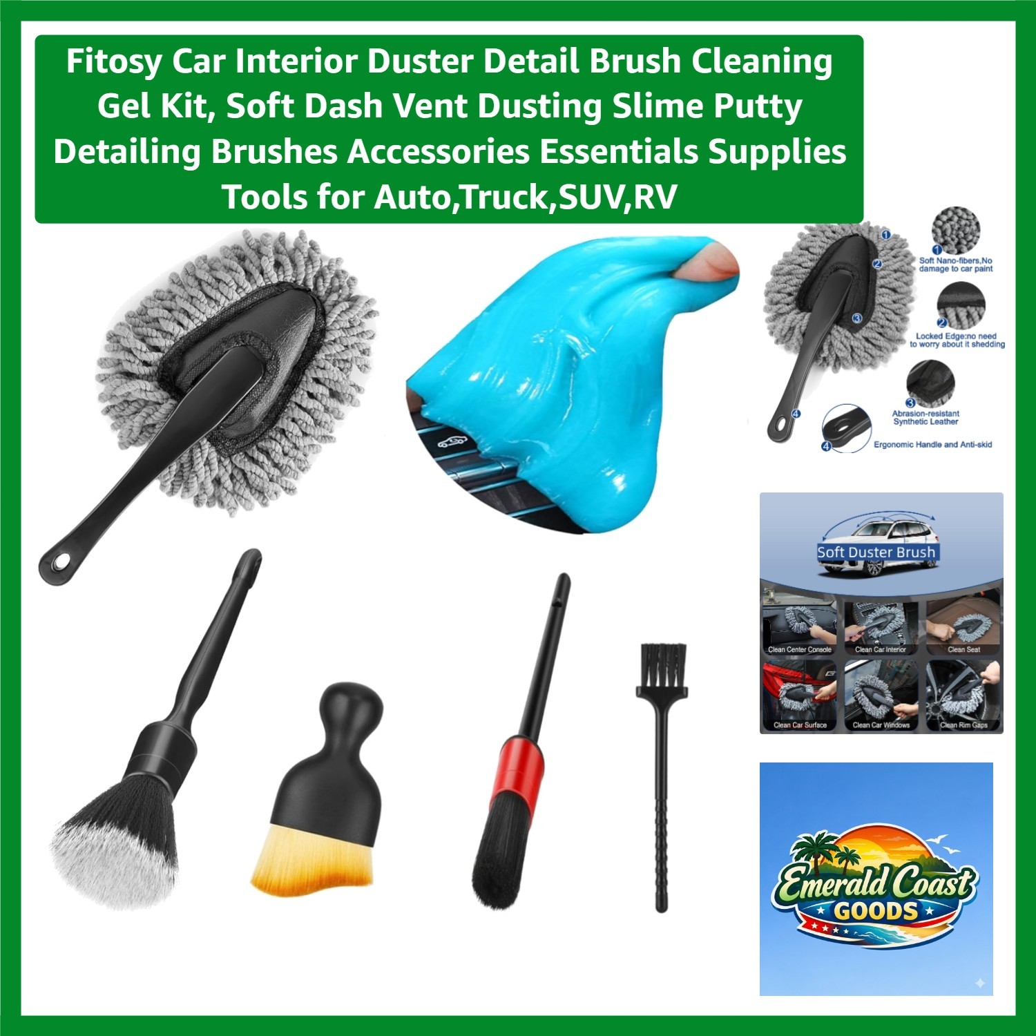 Car Interior Duster Detail Brush Cleaning Gel Kit, Soft Dash Vent Dusting Sli…