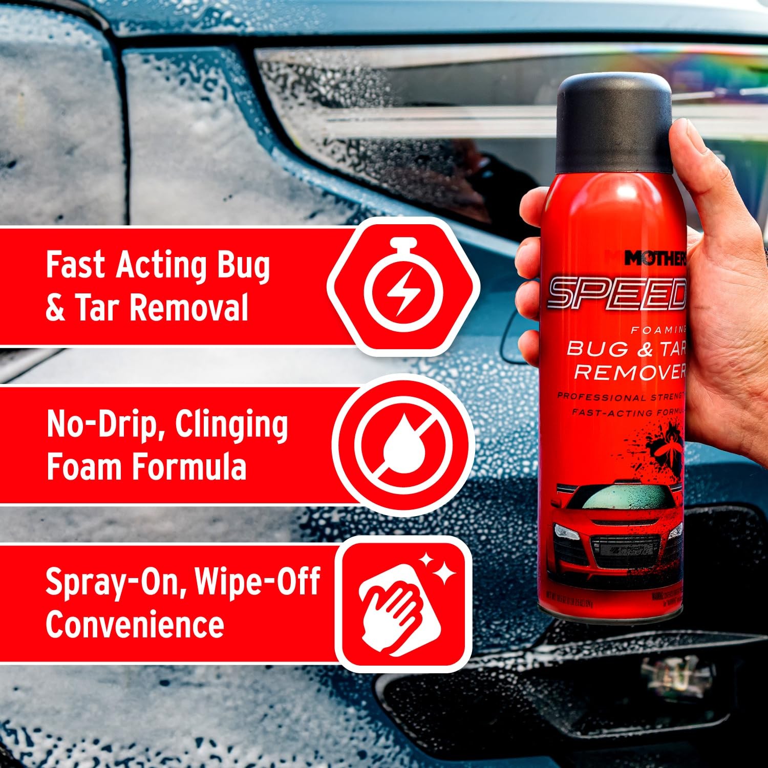 Mothers Speed Foaming Bug & Tar Remover, 18.5 oz. Aerosol — Fast-Acting, No-Drip