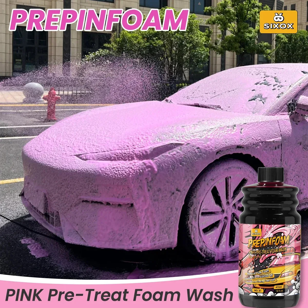Pink Foam Car Wash Shampoo High Concentration Super Foam Cleaner 473ml