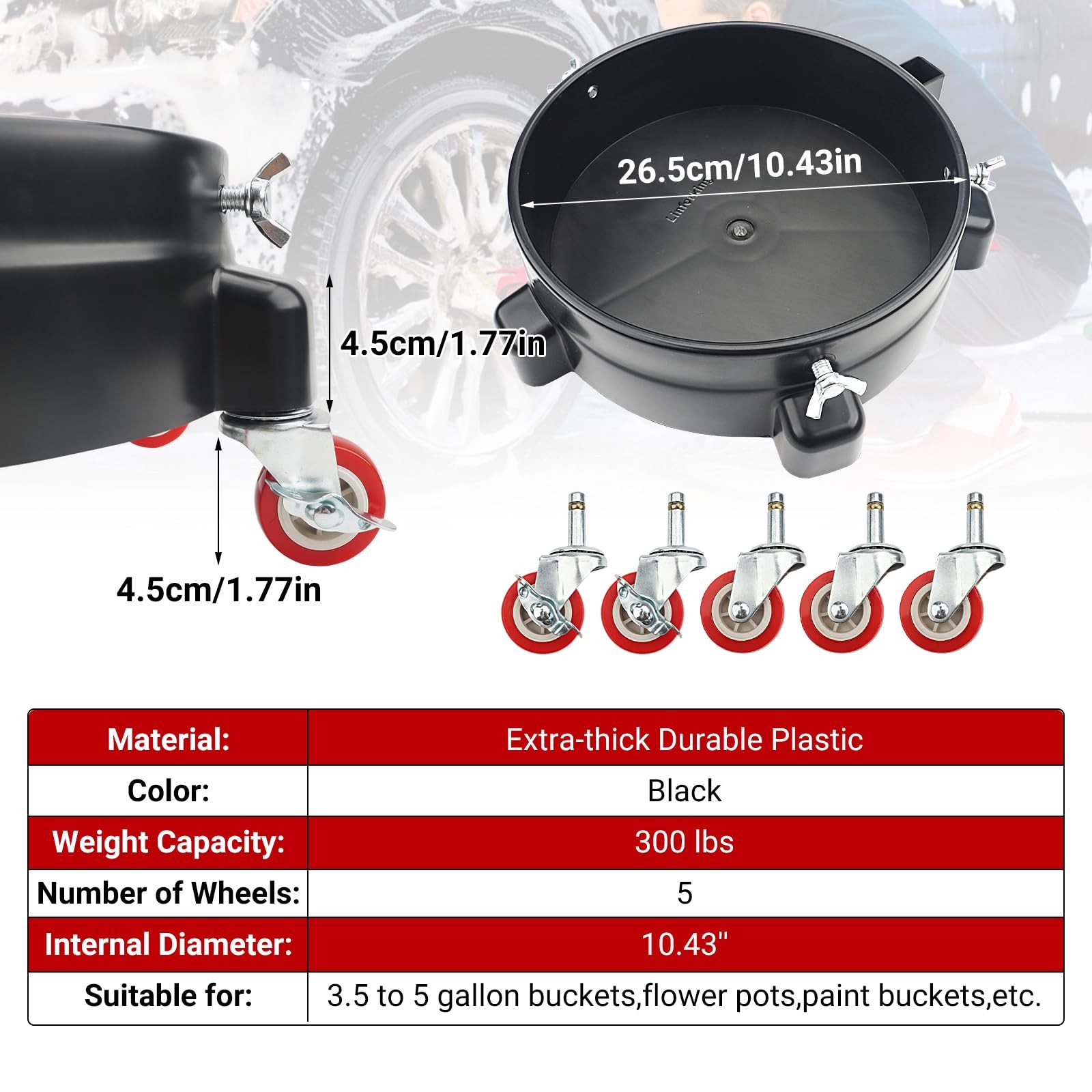 Bucket Dolly 5 Gallon 360 Rolling Wheels 300 lbs Black bucketdolly fretf Wash