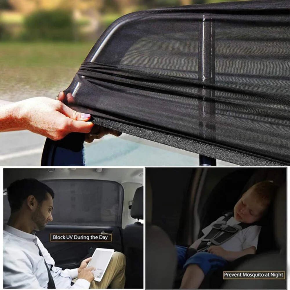 2pcs Car Rear Side Window Sunshade UV Protect Shield Mesh Prevent Mosquito