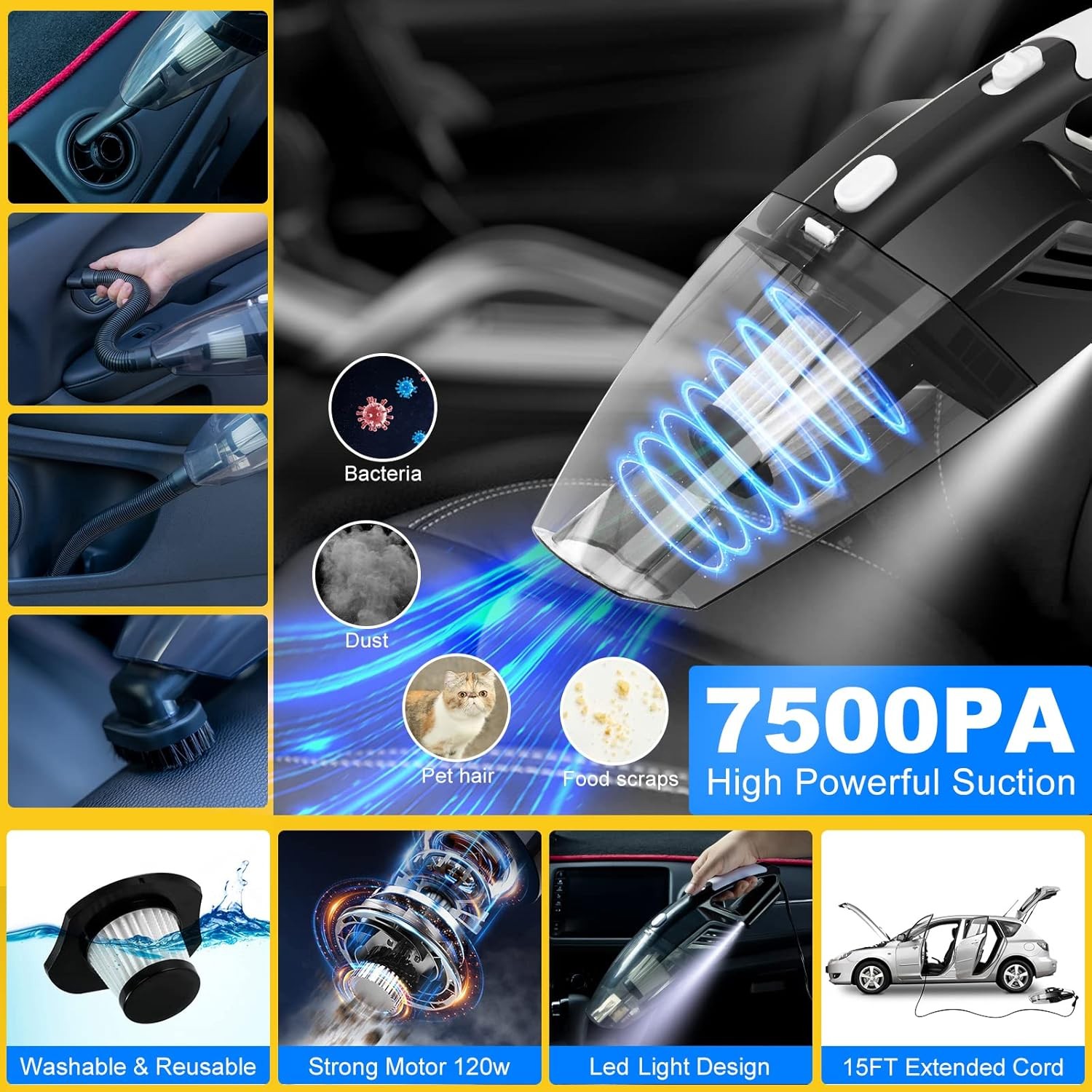 Car Cleaning & Detailing Kit 39-Pcs AUTODECO w/ Vacuum, Brushes & Windshield Too