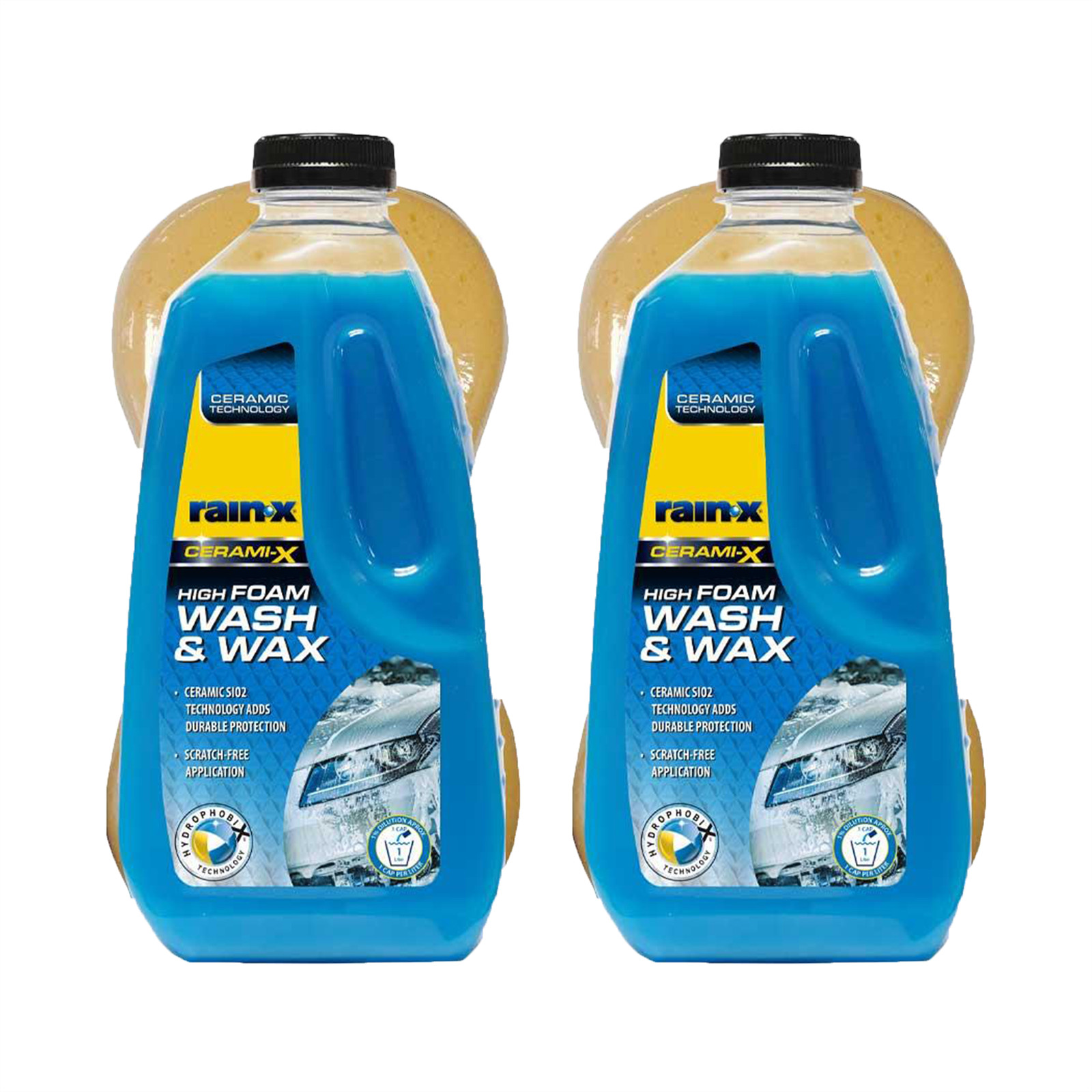 RainX Wash and Wax Ceramic High Foam 2x1L with Sponge Deep Clean & UV Protection