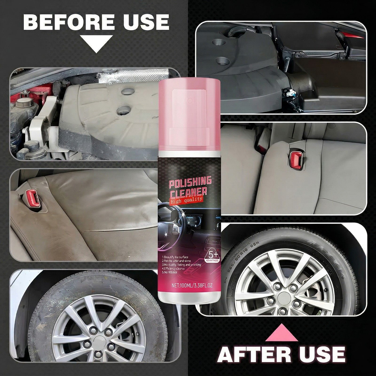 100ML Polishing Cleaner Car Interior,Vehicle Interior Polish for Rubber, Leather