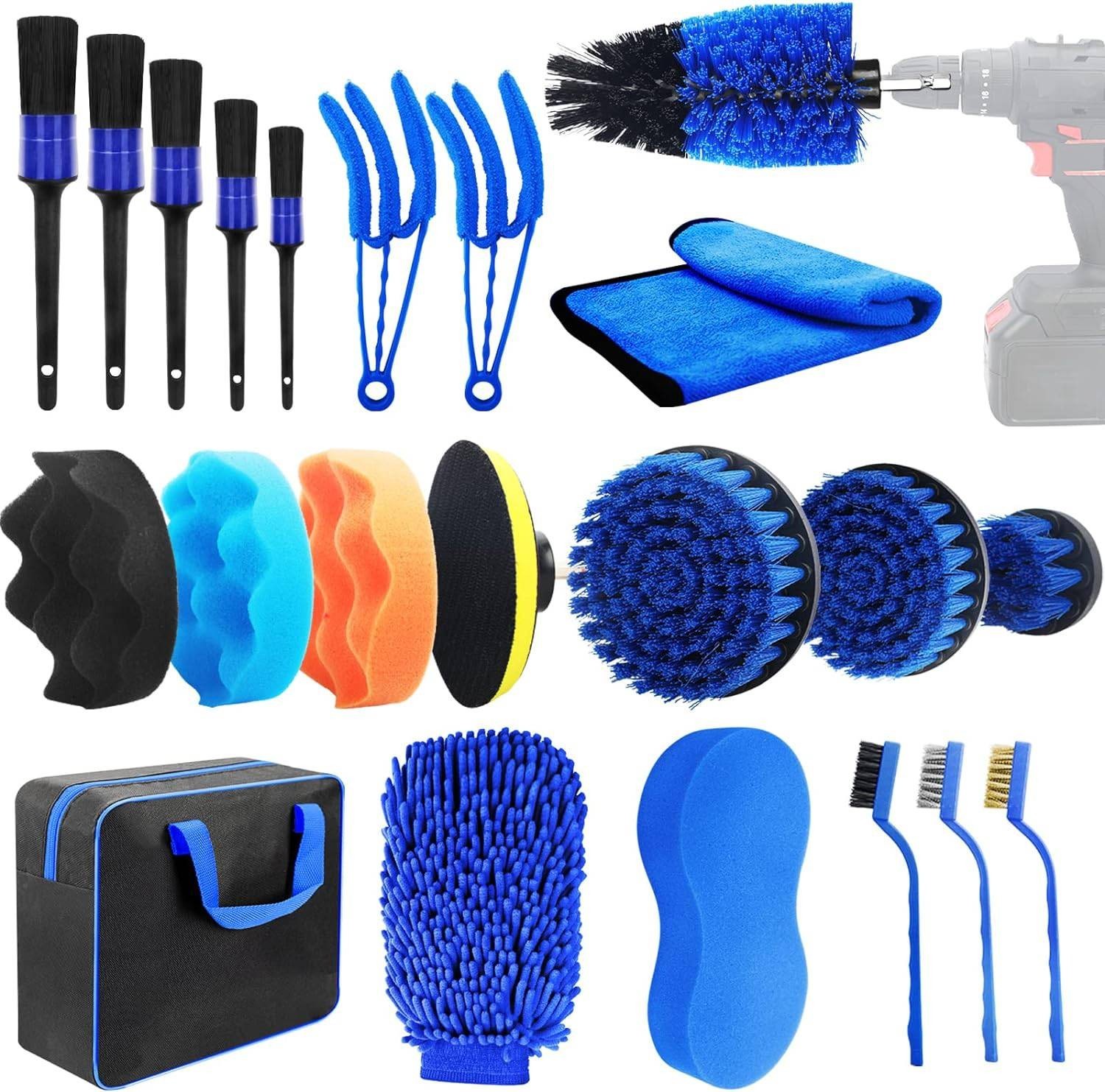 22 Pcs Car Cleaning Drill Brush Kit Set | Auto Detailing Brushes for Car Wash