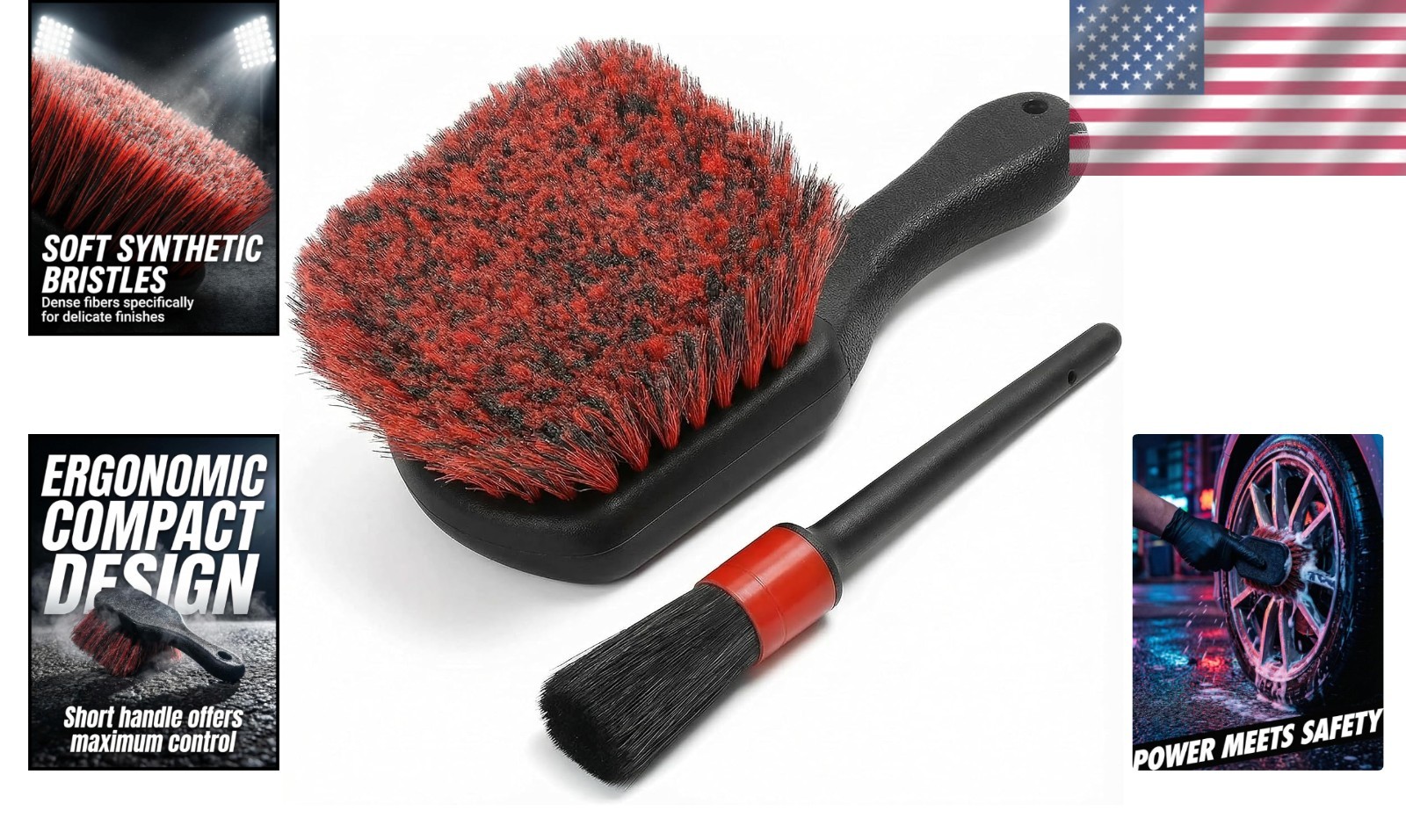 Dual-Function Car Cleaning Kit: Soft Bristle Tire Brush & Precision Detailer