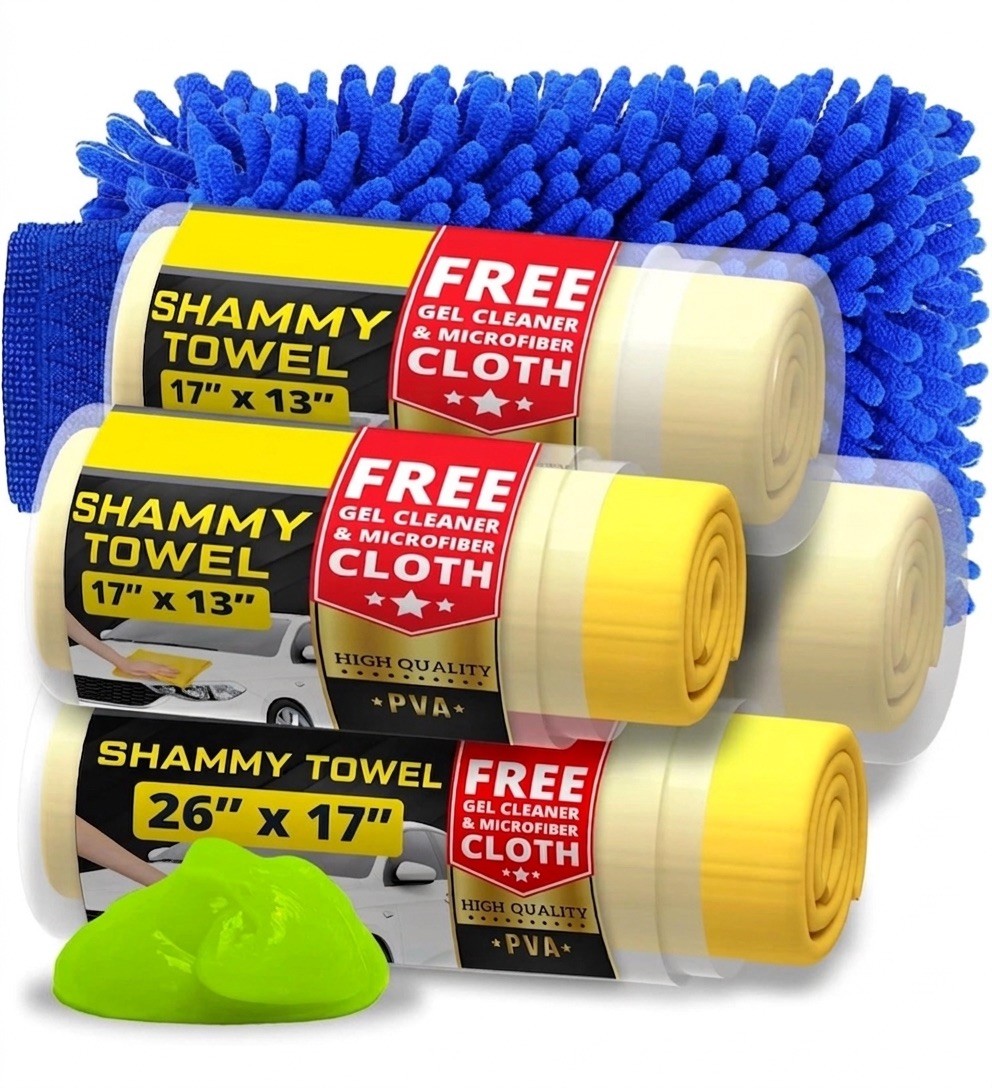 Chamois Cloth (2 PCS Large + 2 PCS Small) Super Absorbent Chamois Or Car Wash