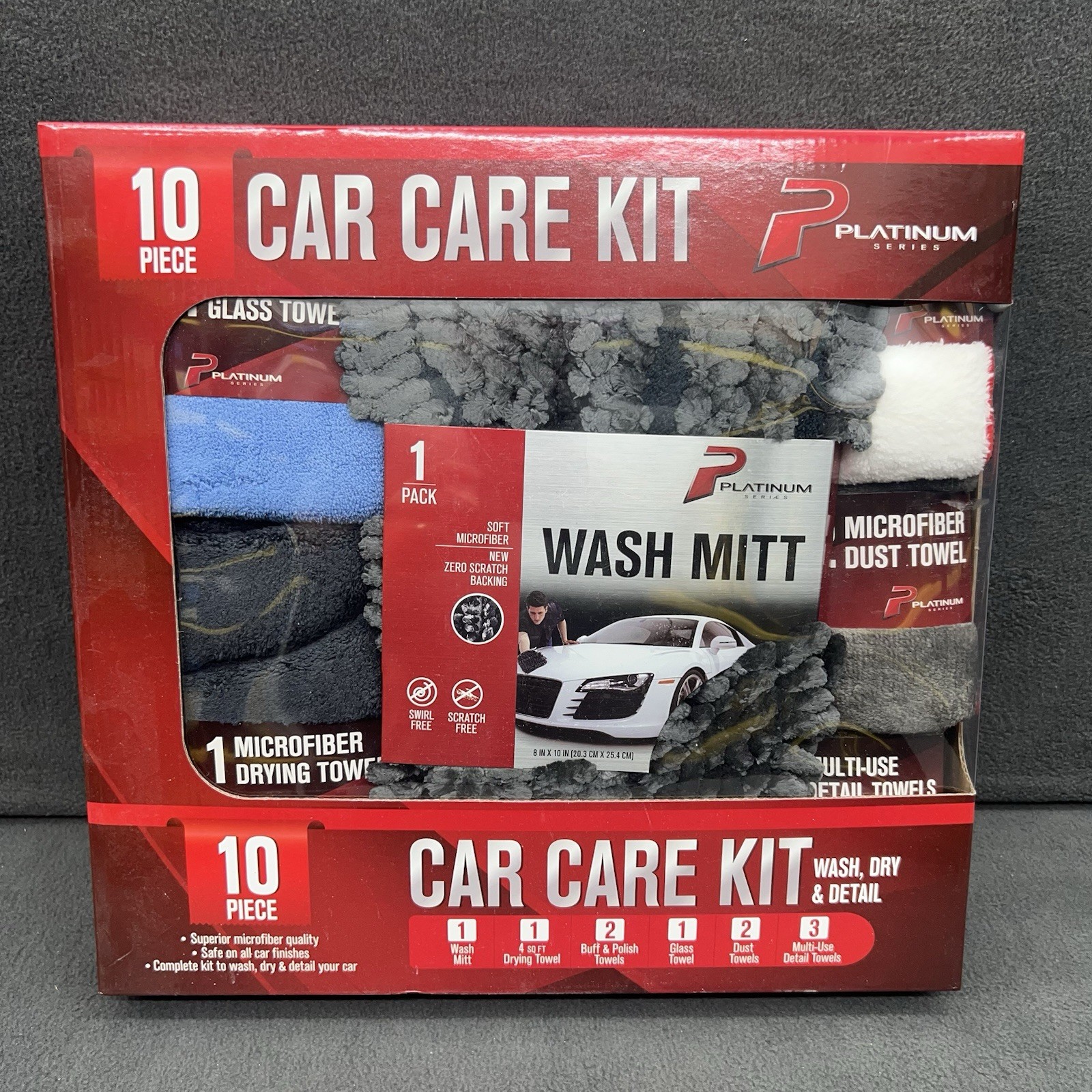 Platinum Series 10 Piece Car Care Kit Wash Dry & Detail Your Car Microfiber NEW