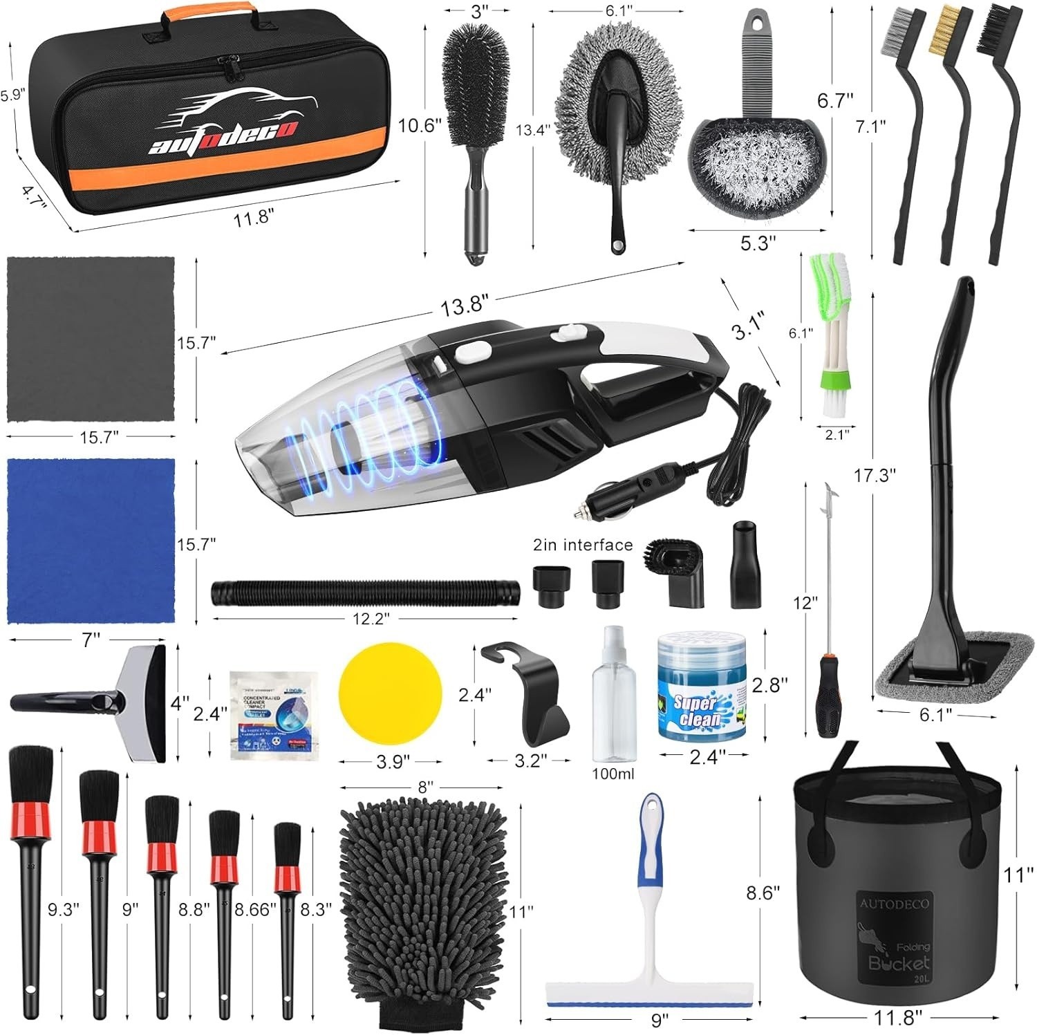AUTODECO 41Pcs Car Cleaning Wash Kit Interior Detailing Cleaner Kit with High…