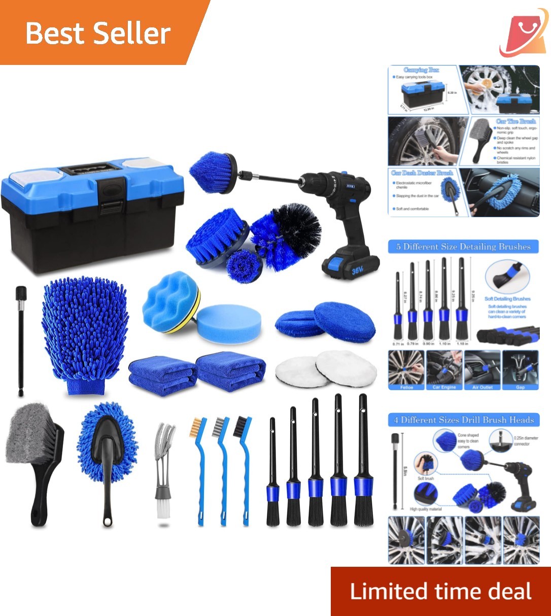 Car Detailing Kit 27pcs Waterproof Cleaning Brushes Towels Pads for Interior …