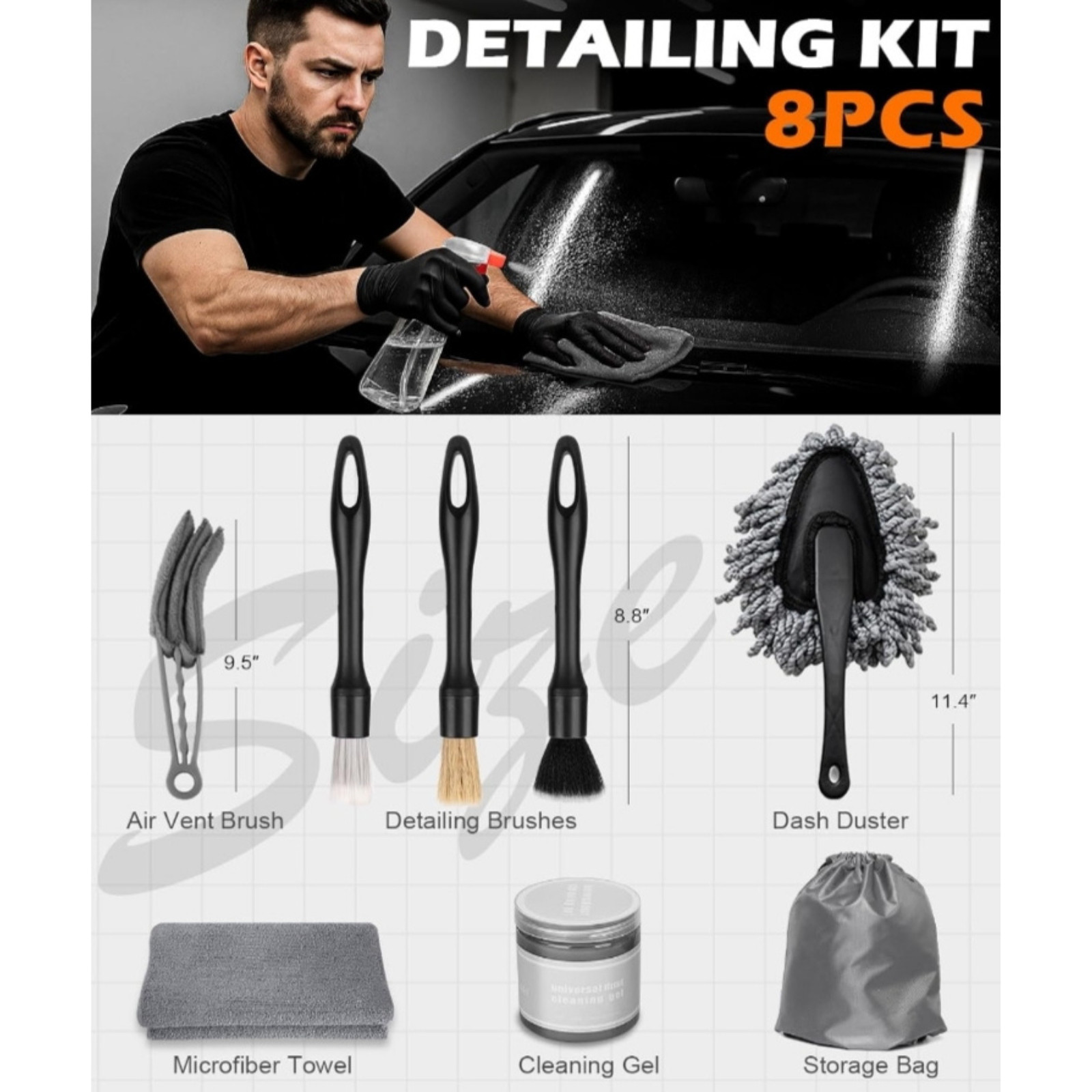 8PCS Car Detailing Kit with 200g Cleaning Gel, Dash & Vent Cleaning Tools