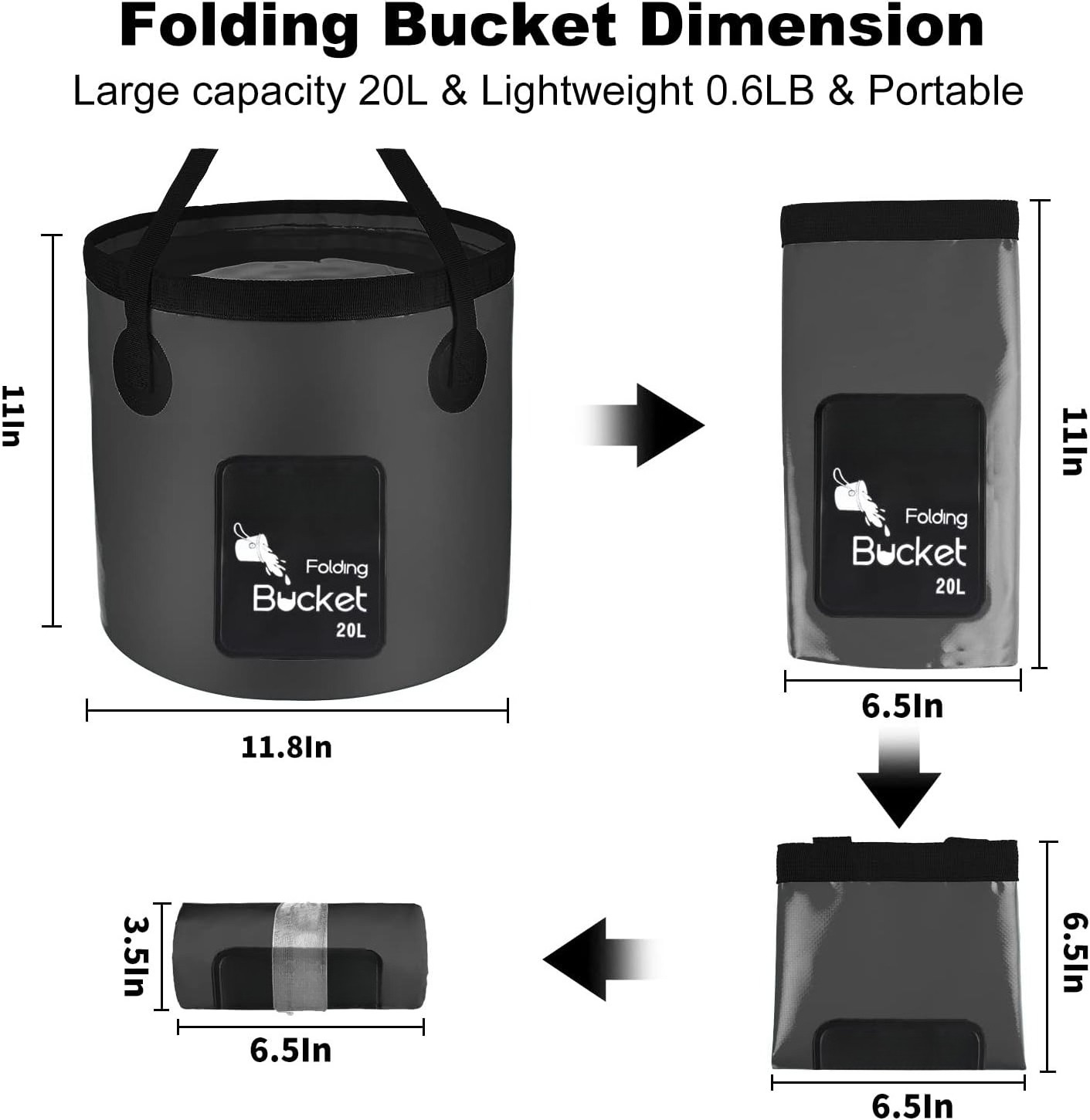 Collapsible Bucket5Gallon Container Folding Water Bucket Portable Wash Basin 20L