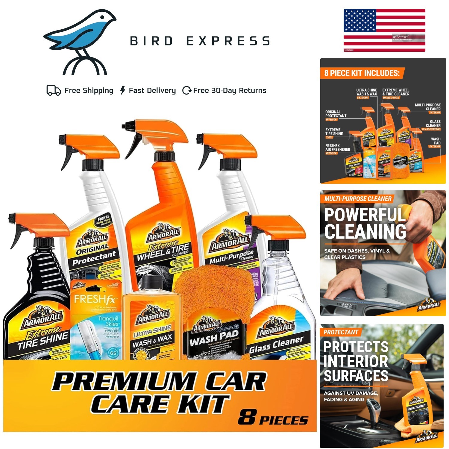 Armor All Car Care Kit with Wax, Glass Cleaner, Tire Wheel Cleaner Gift