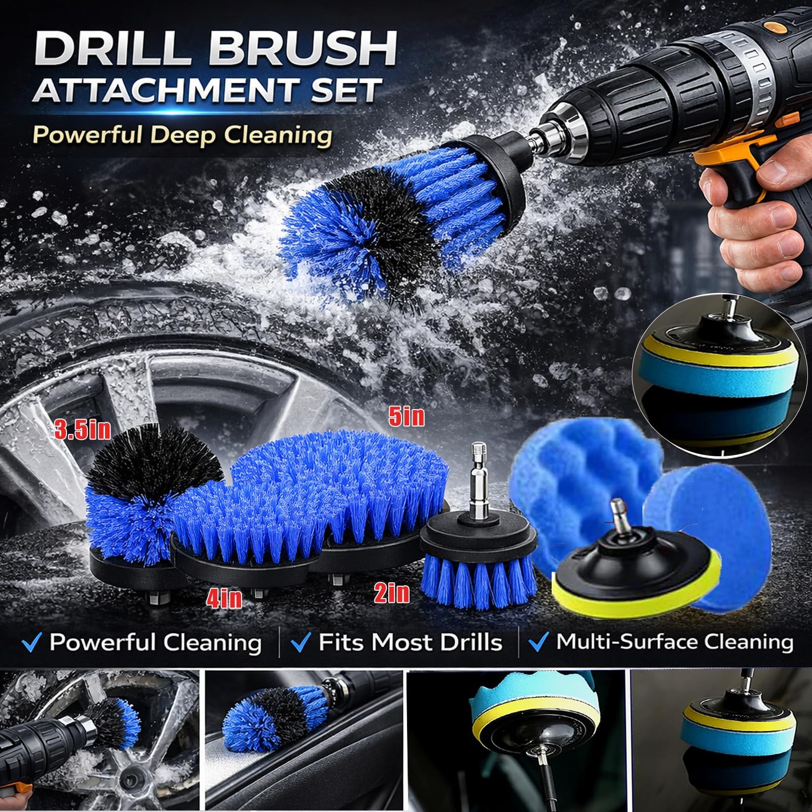 Car Detailing Brush Set 8pcs Professional Cleaning Kit Black DG-02 DGHEYQT 8Pcs