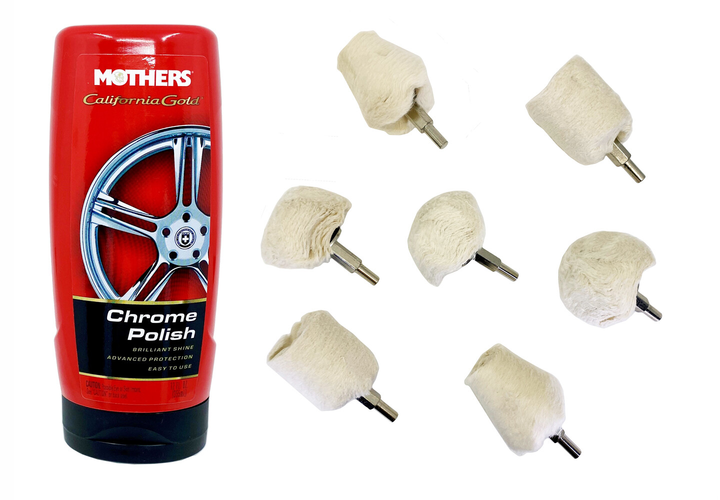 8 pc MOTHERS California Gold Chrome Polish Drill Polisher Buff Kit Mag Rims