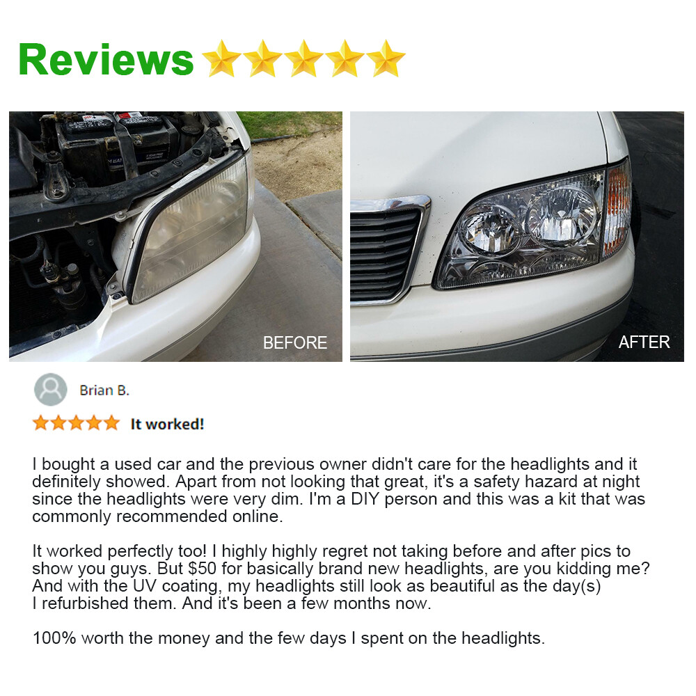 Car Headlights Restore Kit Set +Headlight Cleaner Repair Polish Liquid 200ml