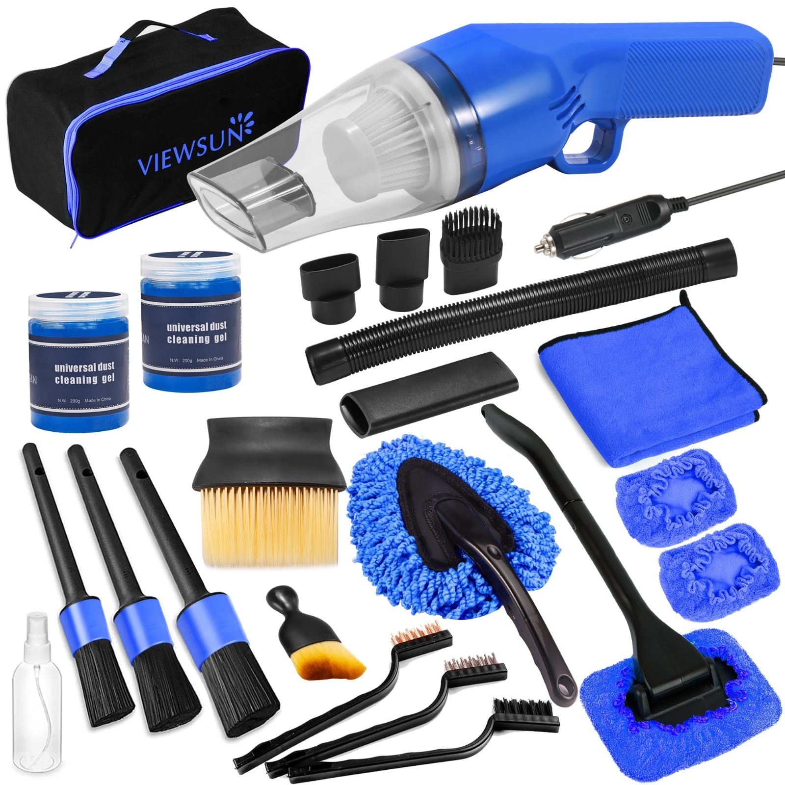 18PCS Car Cleaning Kit – Interior Detailing Set, Handheld Vacuum, Brushes & Gel