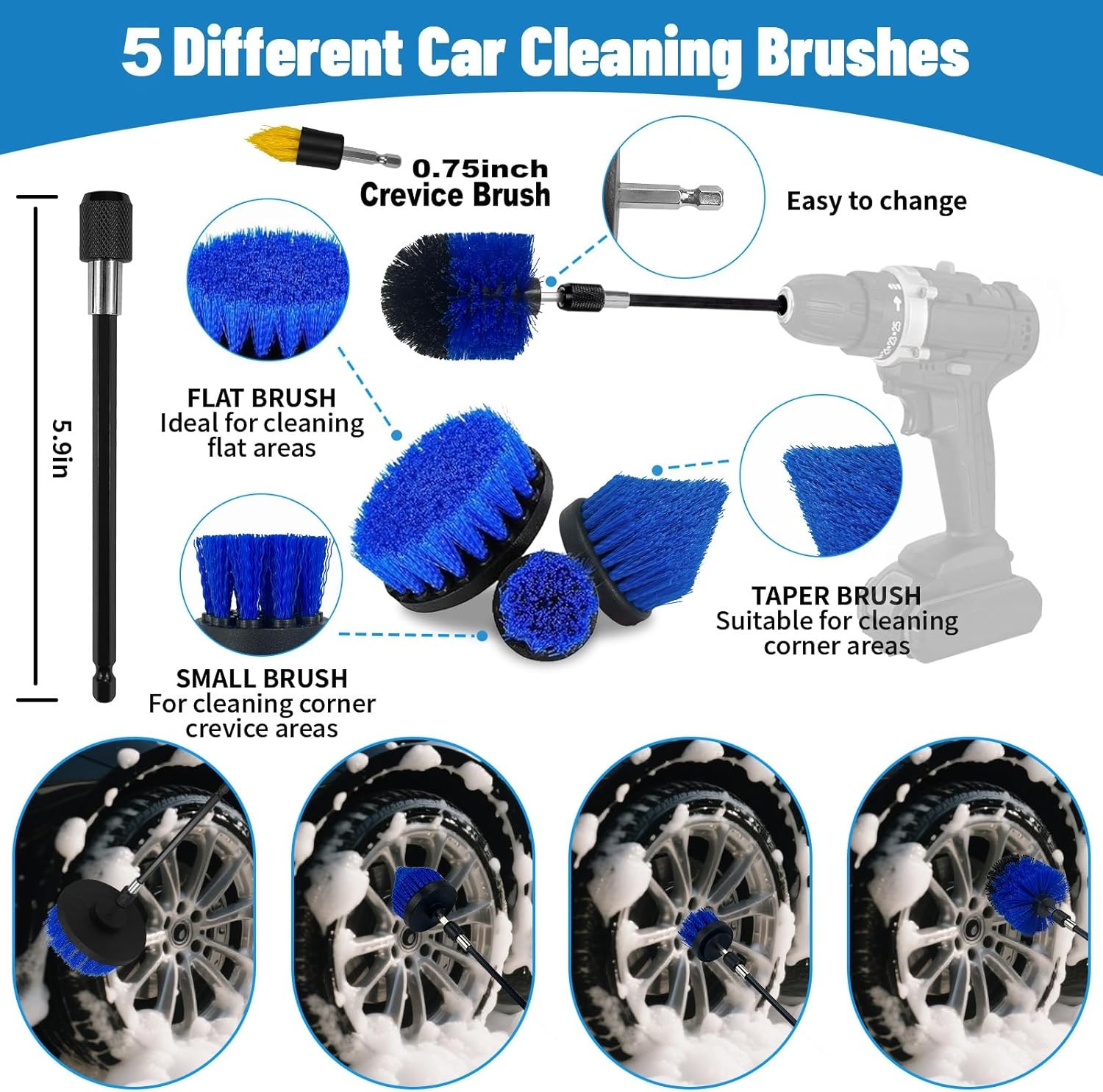 36PCS Car Detailing Kit with Drill Brushes, Polishing Pads & Wash Tools