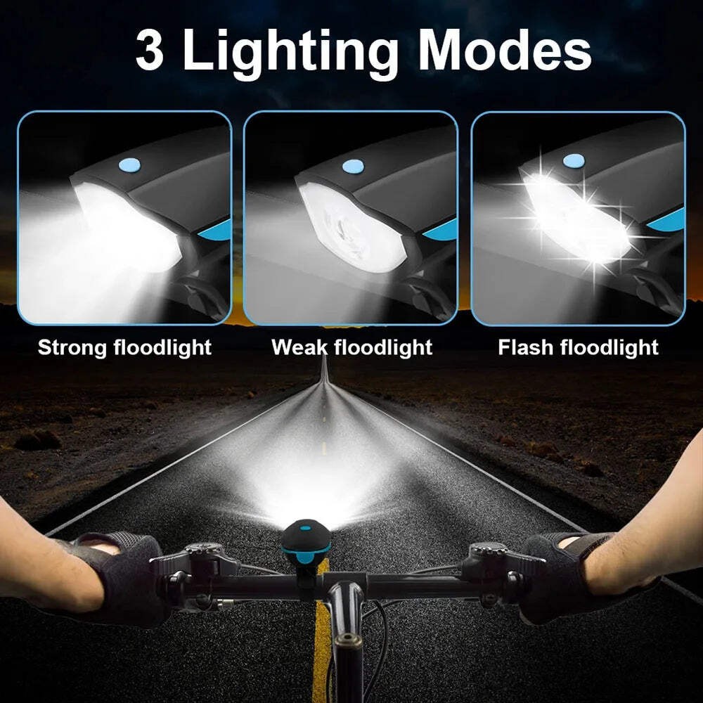 Bicycle LED Head Light with Horn Speaker 3 Modes Front remote