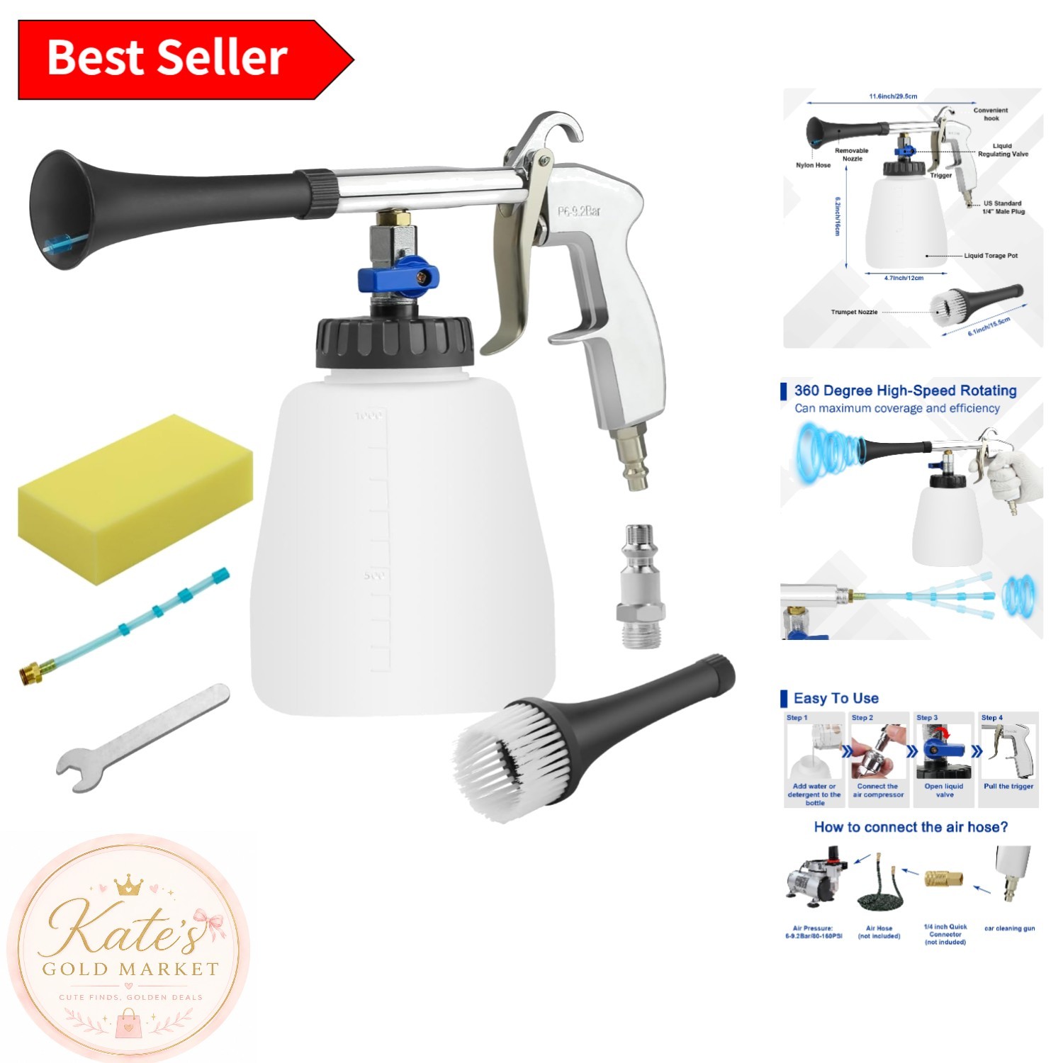 Versatile Car Cleaning Gun Kit with Water Spray & Ergonomic Handle for Quick Use