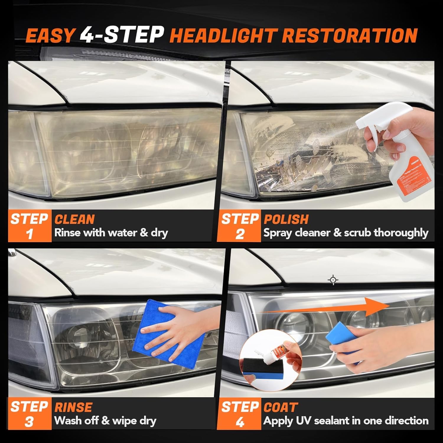 Headlight Restoration Kit Cleaner Head Light Removing…