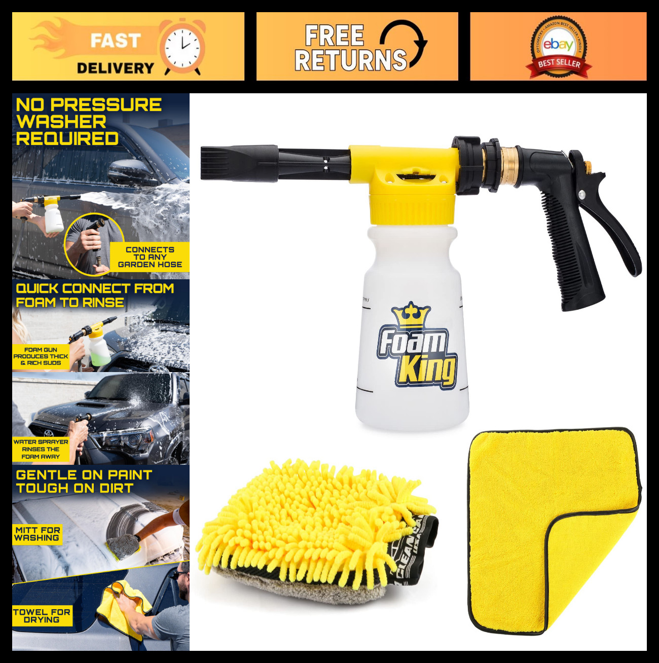 Foam Cannon Car Wash Gun & Microfiber Mitt – Scratch-Free Auto Detailing Kit